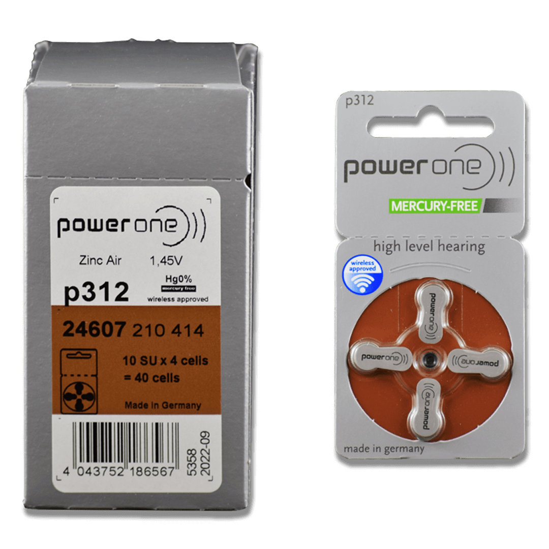 PowerOne Zinc Air Hearing Aid Batteries p312 (Brown)