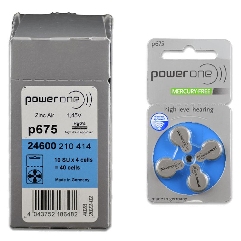 PowerOne Zinc Air Hearing Aid Batteries p675 (Blue)